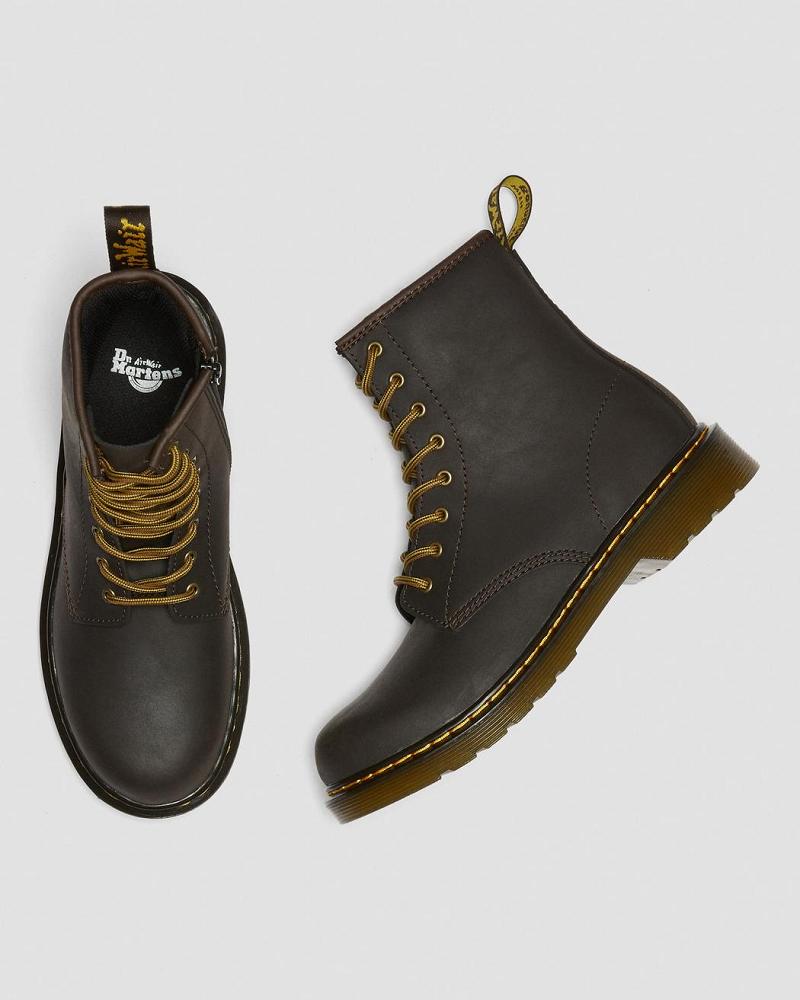 Dr Martens Youth 1460 Wildhorse Leren Veterlaarzen Kinderen Donkerbruin | NL 10EBC